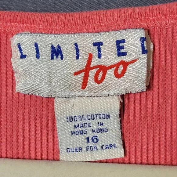 VTG Limited Too Tween Girls 90s Y2K Coral Coquette Cotton Ribbed Tank Size 16 - Picture 8 of 9